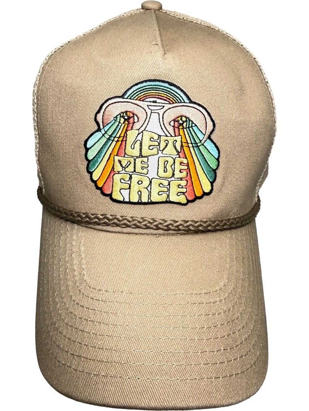 Let Me Be Free Trucker Hat Vintage-Inspired Bohemian Rainbow Glasses Hippie Cap